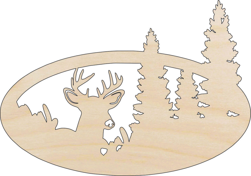 Scene Deer - Laser Cut Out Unfinished Wood Craft Shape DER45