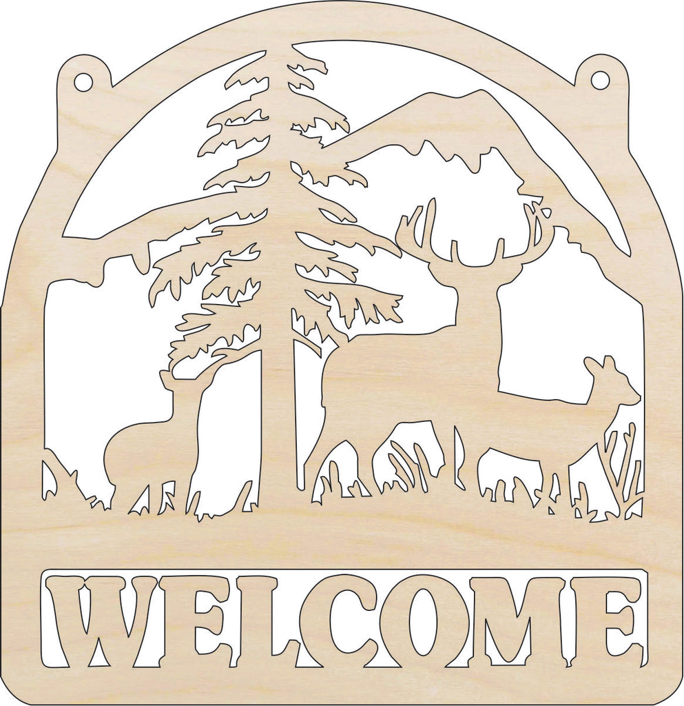 Sign Welcome Deer - Laser Cut Out Unfinished Wood Craft Shape DER51