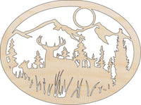 Deer Scene Wood Craft Shape - Laser Cut Baltic Birch Unfinished DIY Wood Art Supplies DER57 - The Wood Shape Store
