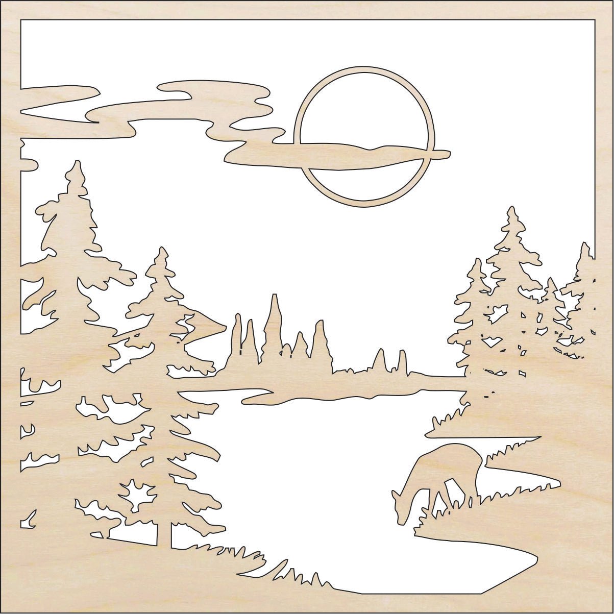 Deer Scene Wood Craft Shape - Laser Cut Baltic Birch Unfinished DIY Wood Art Supplies DER61 - The Wood Shape Store