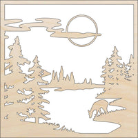 Deer Scene Wood Craft Shape - Laser Cut Baltic Birch Unfinished DIY Wood Art Supplies DER61 - The Wood Shape Store