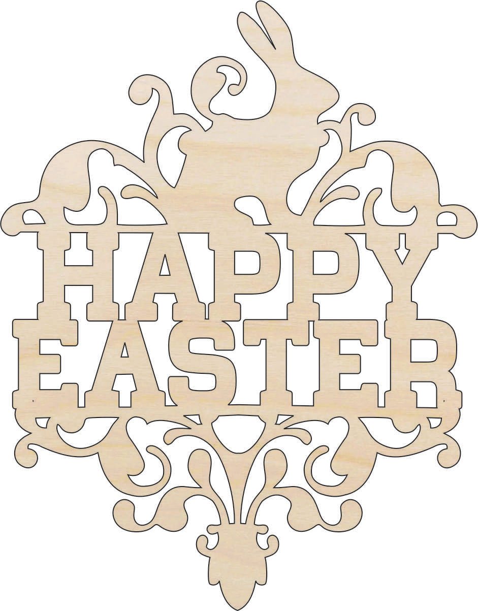 Happy Easter Wood Craft Shape - Laser Cut Baltic Birch Unfinished DIY Wood Art Supplies ESR36 - The Wood Shape Store