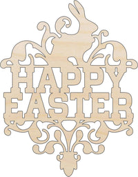 Happy Easter Wood Craft Shape - Laser Cut Baltic Birch Unfinished DIY Wood Art Supplies ESR36 - The Wood Shape Store
