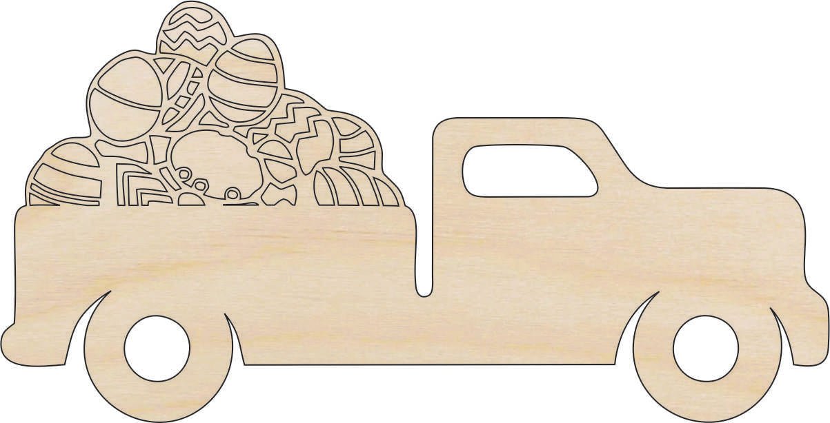 Easter Truck Wood Craft Shape – Laser Cut Baltic Birch Unfinished DIY Wood Art Supplies ESR40 - The Wood Shape Store