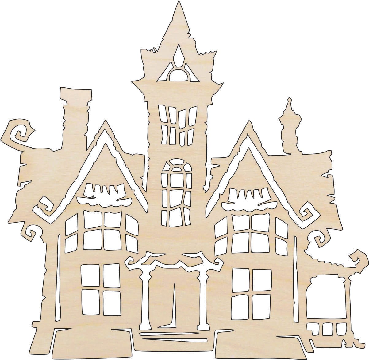 Haunted House Wood Craft Shape - Laser Cut Baltic Birch Unfinished DIY Wood Art Supplies FAL142 - The Wood Shape Store