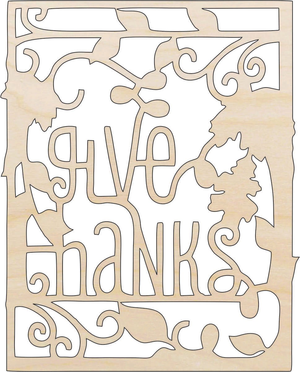 Give Thanks Wood Craft Shape - Laser Cut Baltic Birch Unfinished DIY Wood Art Supplies FAL161 - The Wood Shape Store