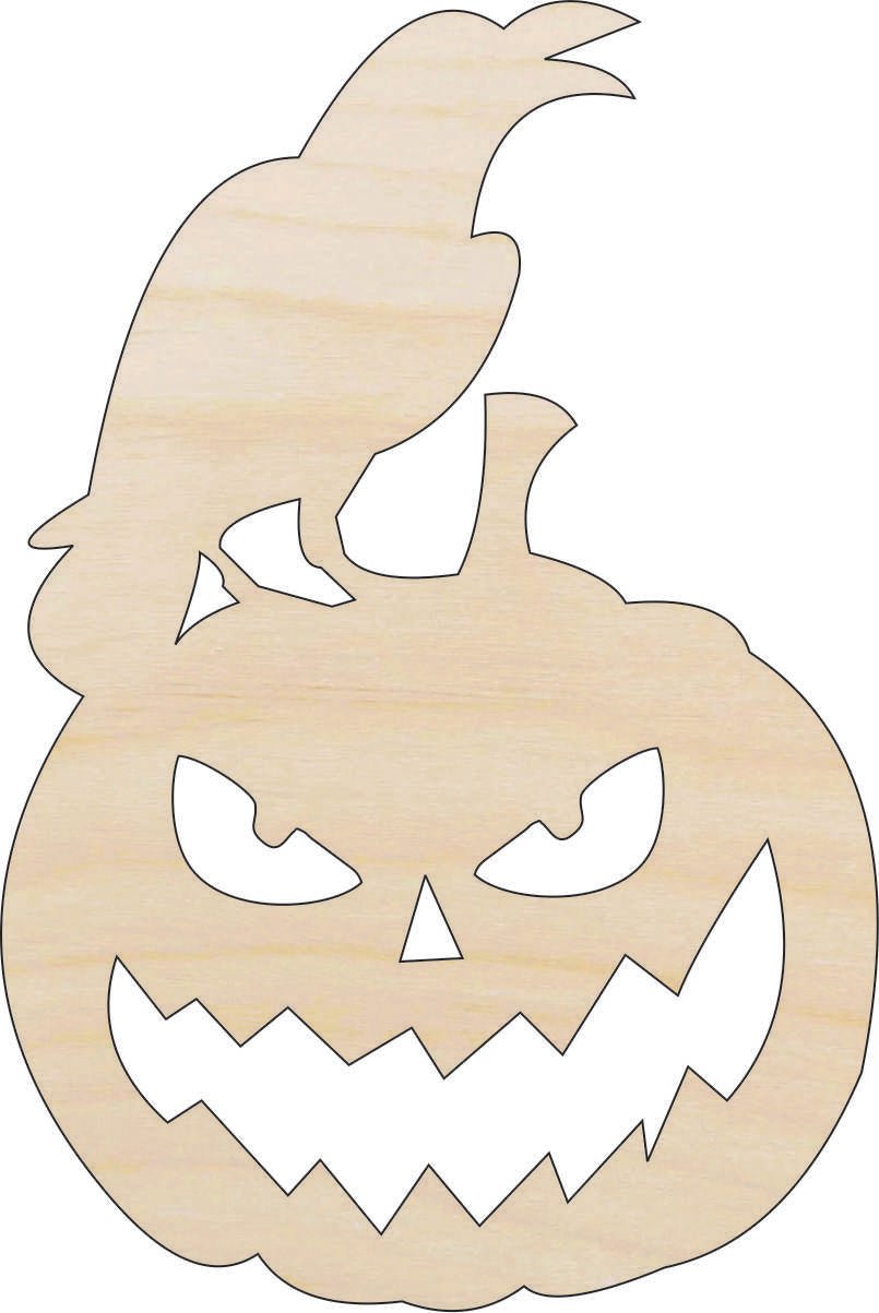 Raven & Pumpkin Wood Craft Shape – Laser Cut Baltic Birch Unfinished DIY Art Supplies FAL239 - The Wood Shape Store