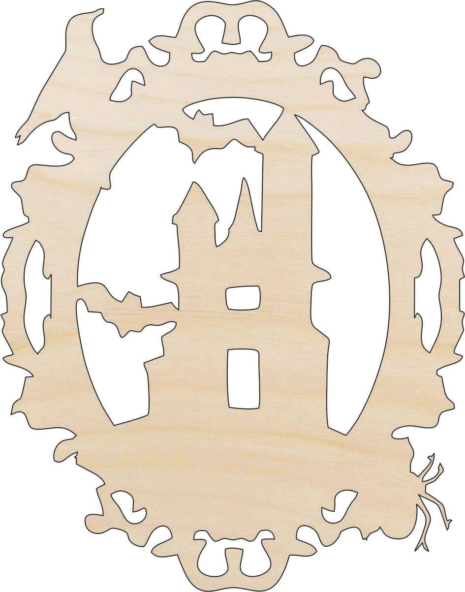 Haunted House Wood Craft Shape – Laser Cut Baltic Birch Unfinished DIY Wood Art Supplies FAL70 - The Wood Shape Store
