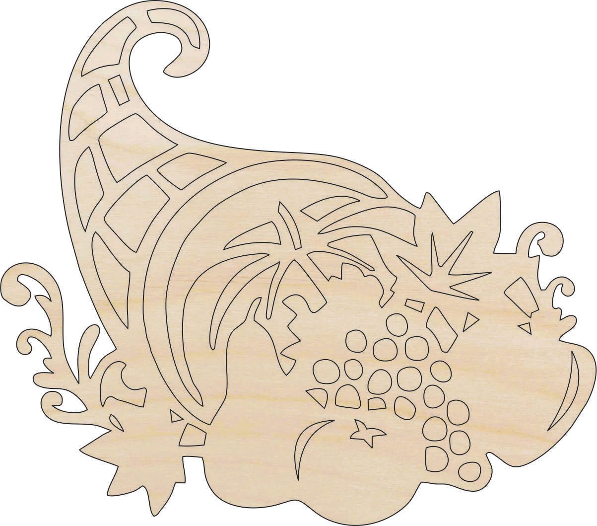 Cornucopia Wood Craft Shape - Laser Cut Baltic Birch Unfinished DIY Wood Art Supplies FAL74 - The Wood Shape Store