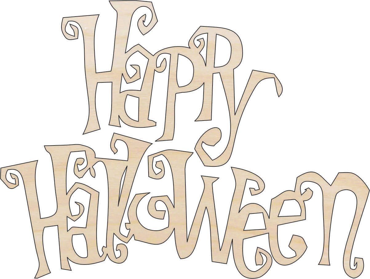 Happy Halloween Wood Craft Shape – Laser Cut Baltic Birch Unfinished DIY Art Supplies FAL138 - The Wood Shape Store