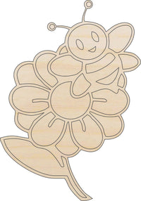 Flower & Bee Wood Craft Shape - Laser Cut Baltic Birch Unfinished DIY Wood Art Supplies FLR59 - The Wood Shape Store