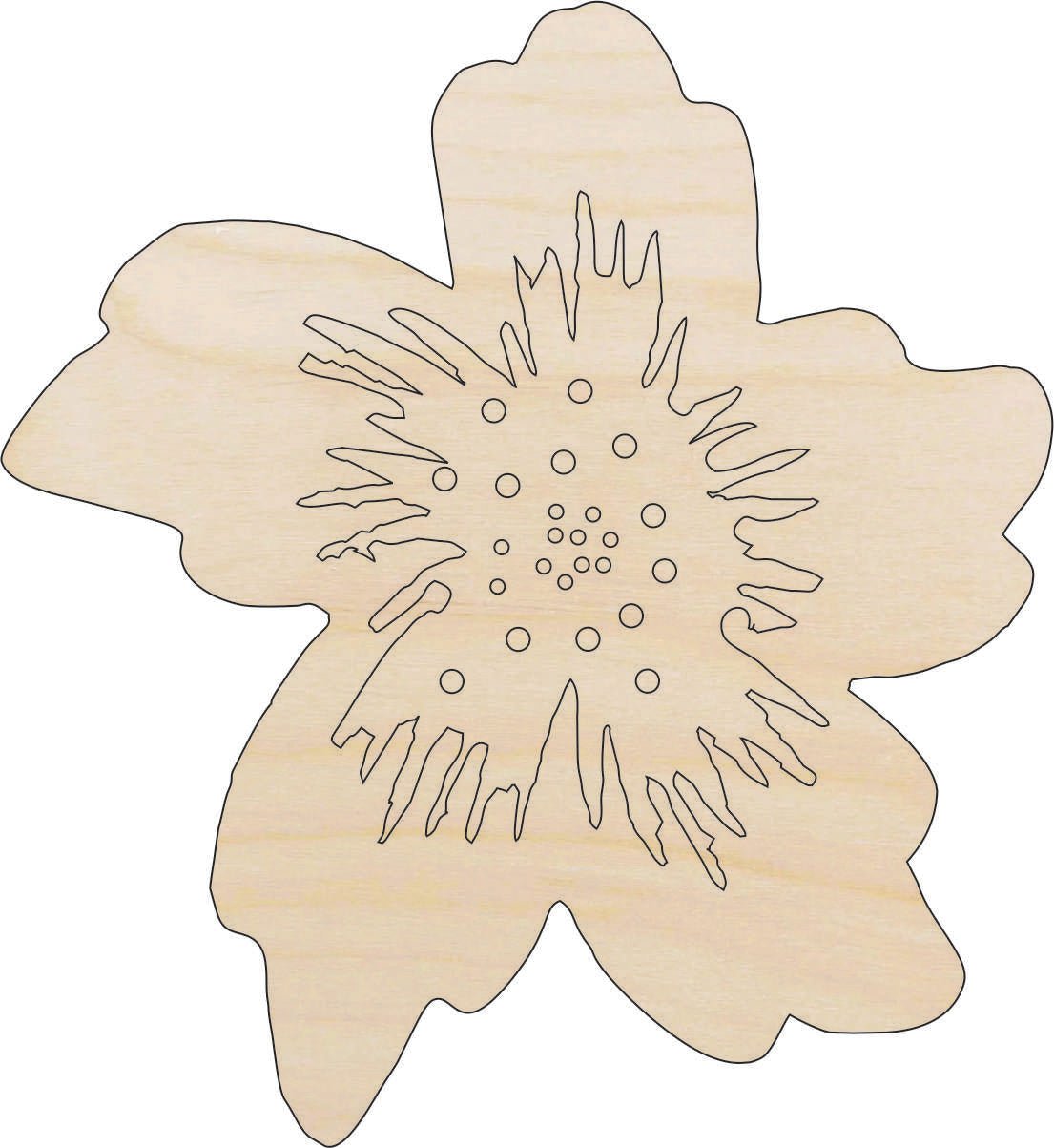 Flower Wood Craft Shape - Laser Cut Baltic Birch Unfinished DIY Wood Art Supplies FLR60 - The Wood Shape Store