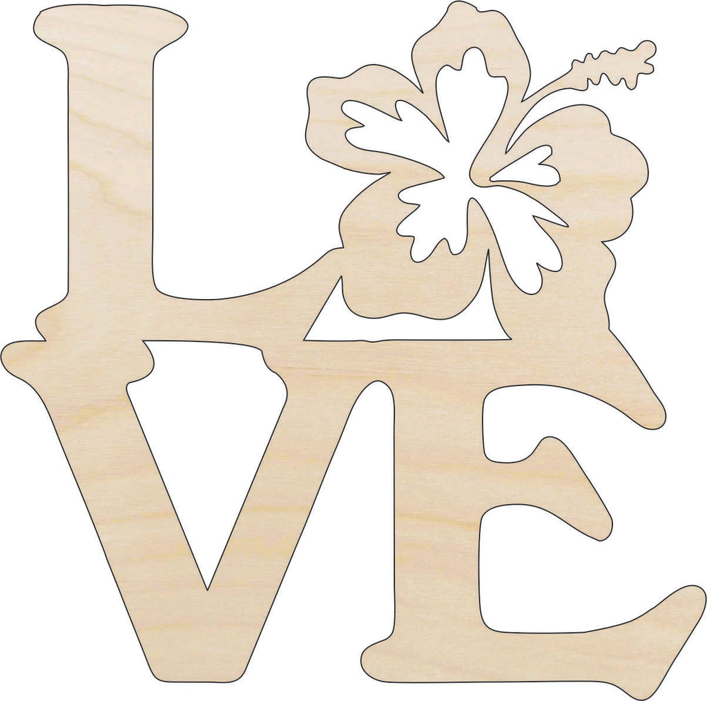 Word Love Flowers - Laser Cut Out Unfinished Wood Craft Shape FLR94