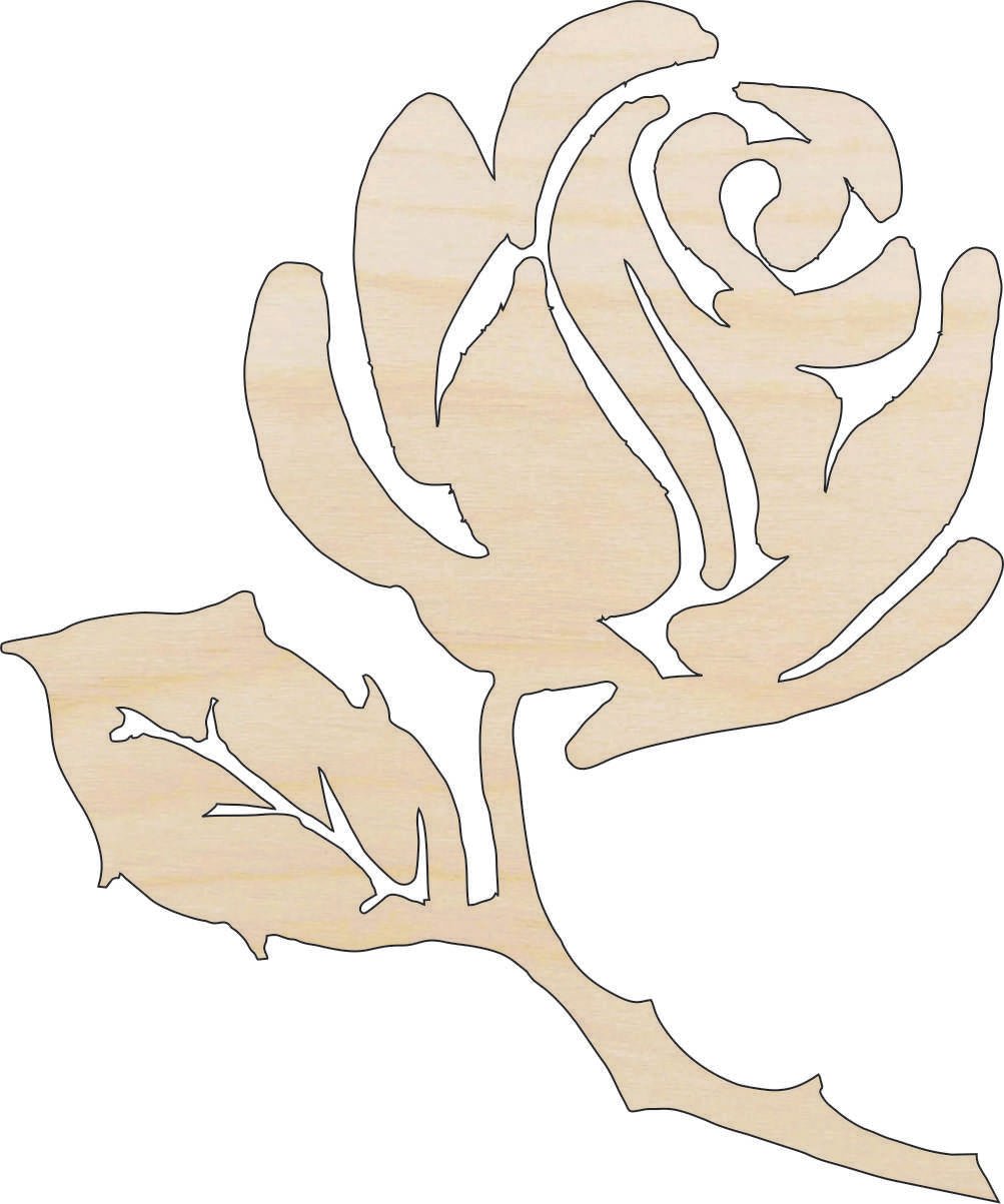 Rose Wood Craft Shape - Laser Cut Baltic Birch Unfinished DIY Wood Art Supplies FLR95 - The Wood Shape Store