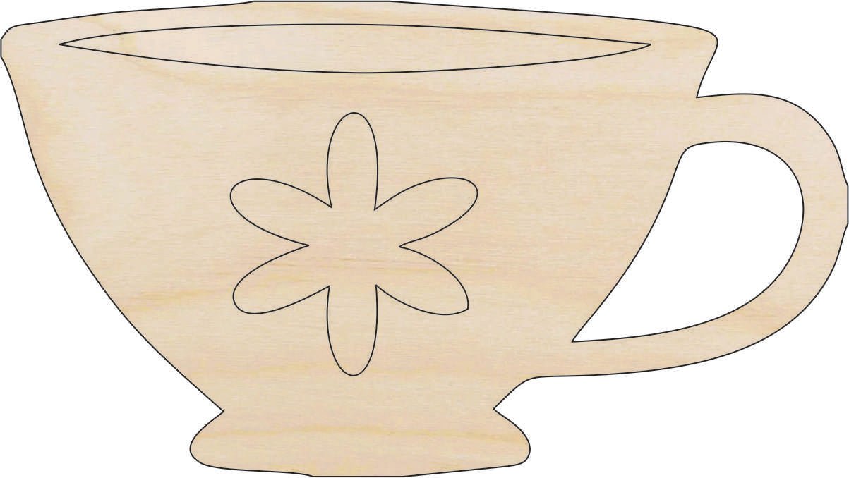 Teacup Wood Craft Shape - Laser Cut Baltic Birch Unfinished DIY Wood Art Supplies FOD164 - The Wood Shape Store