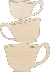 Teacups Wood Craft Shape - Laser Cut Baltic Birch Unfinished DIY Wood Art Supplies FOD189 - The Wood Shape Store