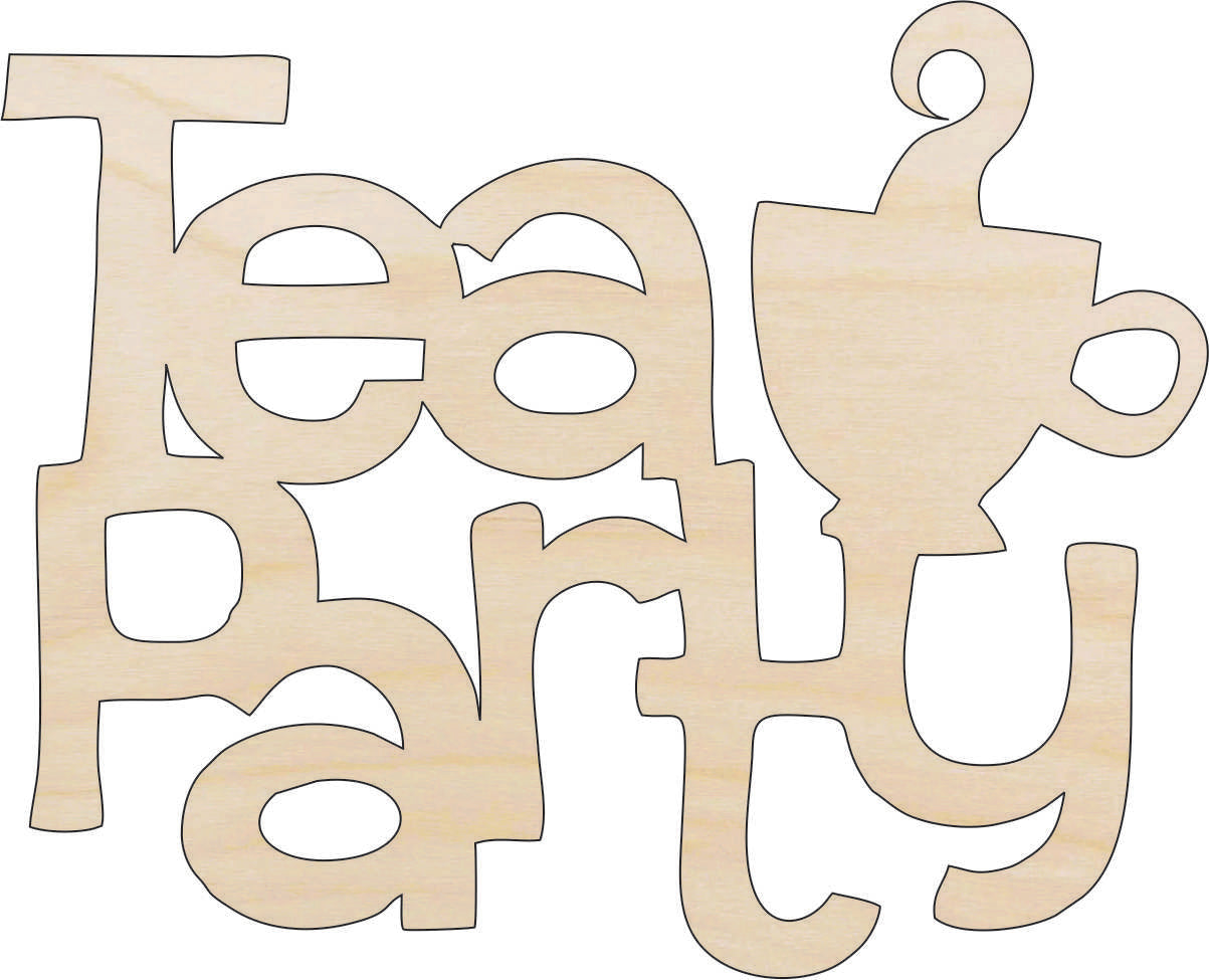 Word Tea Party - Laser Cut Out Unfinished Wood Craft Shape FOD41 Word Tea Party - Laser Cut Out Unfinished Wood Craft Shape FOD41