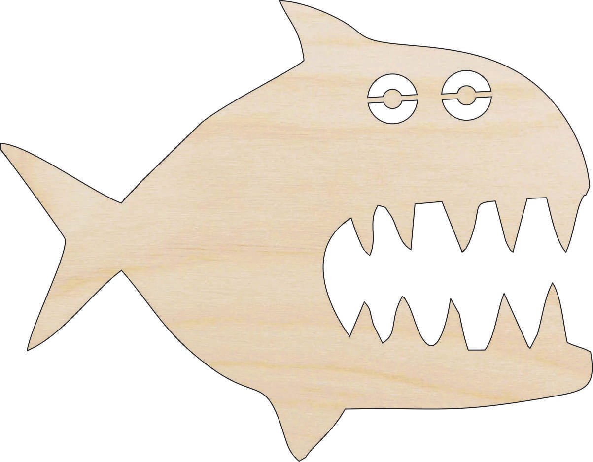 Piranha Wood Craft Shape - Laser Cut Baltic Birch Unfinished DIY Wood Art Supplies FSH29 - The Wood Shape Store