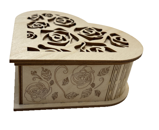 3D Rose Heart Box 5 Pieces Laser Cut Out Unfinished Wood BOX3