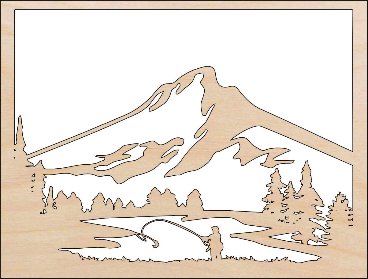 Fishing Scene Wood Craft Shape - Laser Cut Baltic Birch Unfinished DIY Wood Art Supplies HNT23 - The Wood Shape Store