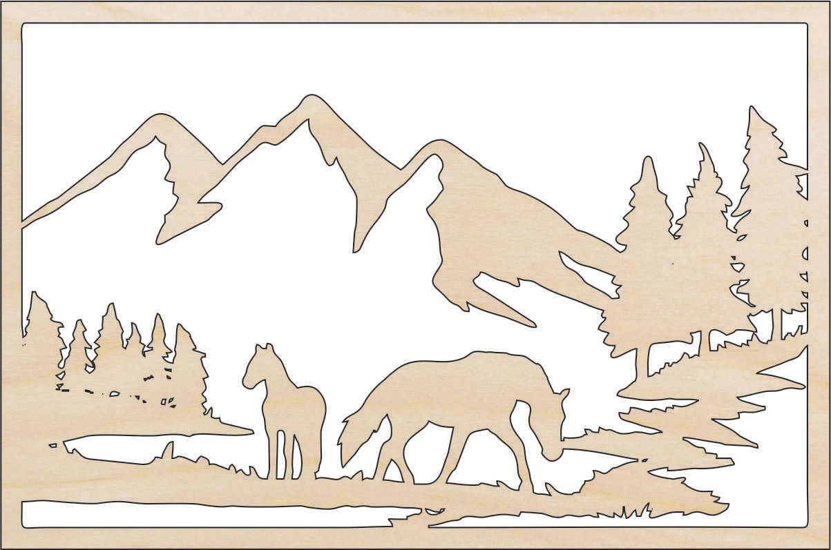 Horse Scene Wood Craft Shape - Laser Cut Baltic Birch Unfinished DIY Wood Art Supplies HRS22 - The Wood Shape Store