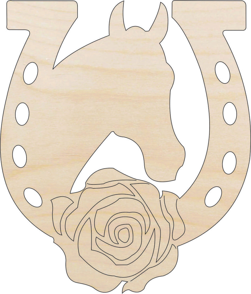 Horse & Horseshoe - Laser Cut Out Unfinished Wood Craft Shape HRS69