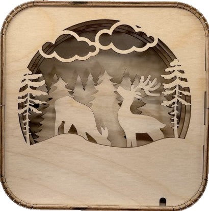 3D Deer Snow Scene Box  Laser Cut Out Unfinished Wood BOX4