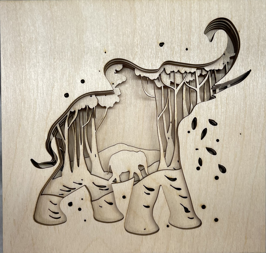 3D Layered Picture Elephant -  8 Piece Wood Design  LRD14