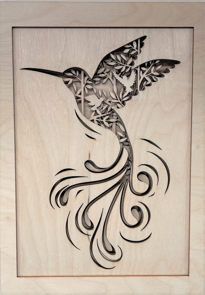 3D Layered Picture Hummingbird -  6 Piece Wood Design LRD17