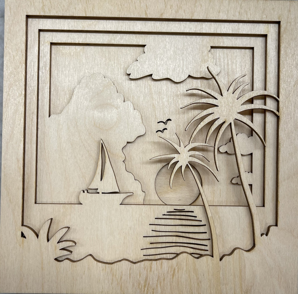 3D Layered Picture Sailboat in the Ocean - 6 Piece Wood Design LRD35