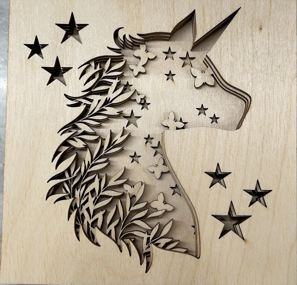 3D Layered Picture Unicorn - 6 Piece Wood Design LRD37