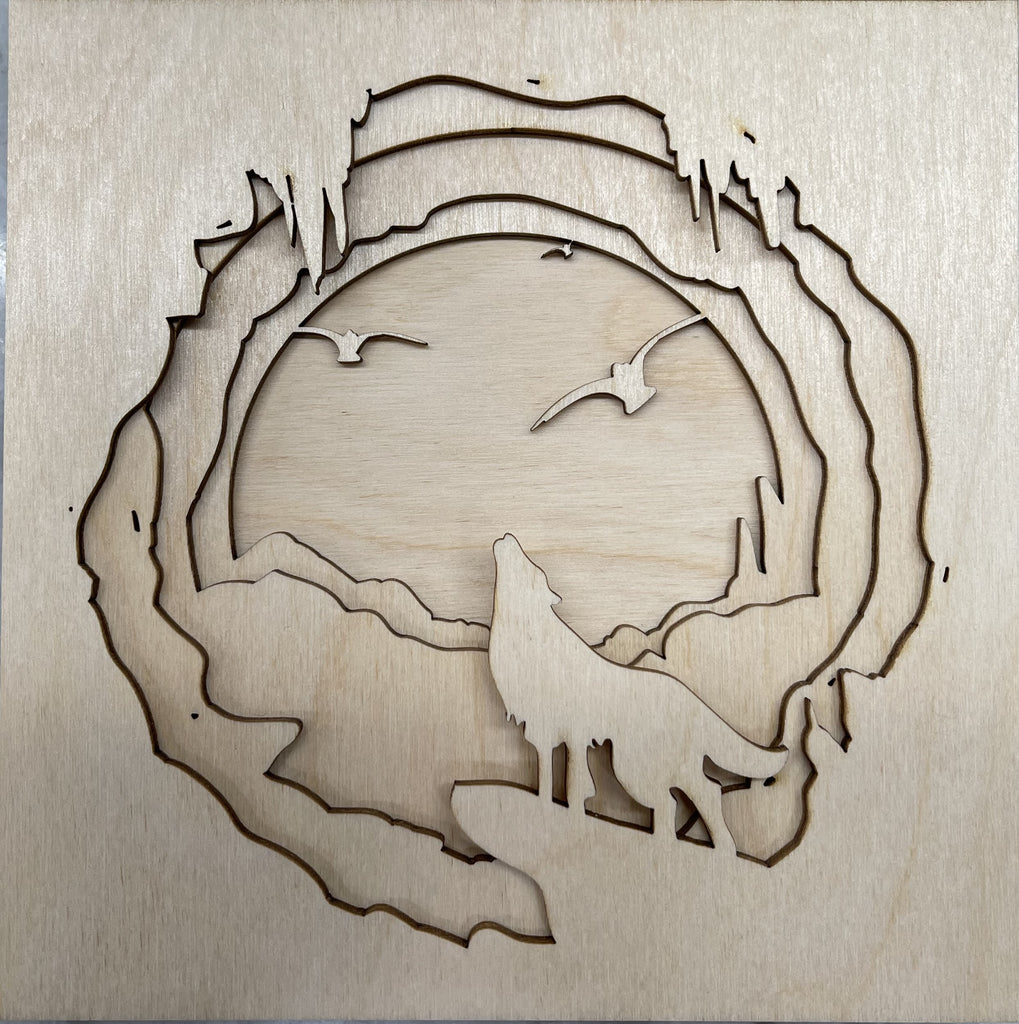 3D Layered Picture Howling Wolf - 6 Piece Wood Design LRD38