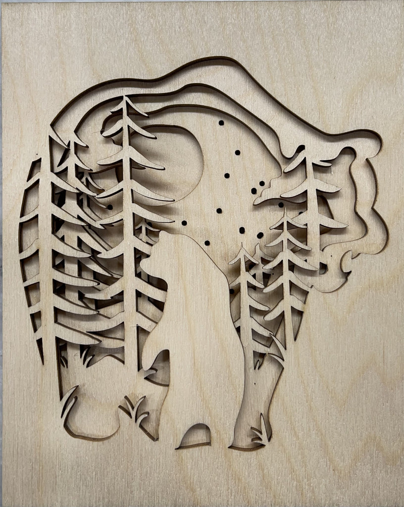 Bear Scene - Layered 3D  6 Piece Design Laser Cut Wood LRD43