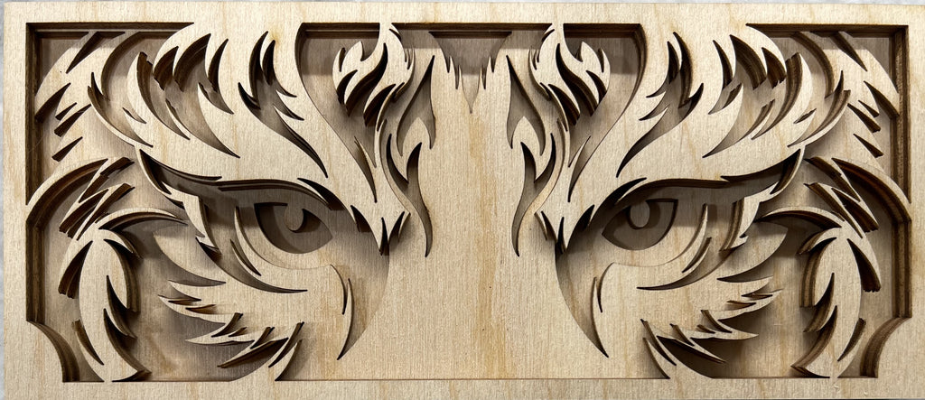 3D Layered Picture Tiger Eyes - 5 Piece Wood Design LRD55