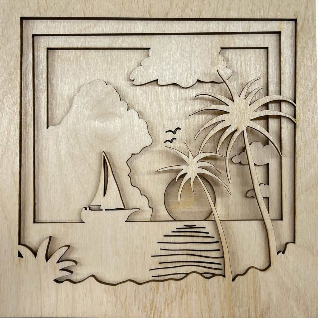3D Layered Picture Sailboat in the Ocean -  6 Piece Wood Design LRD62