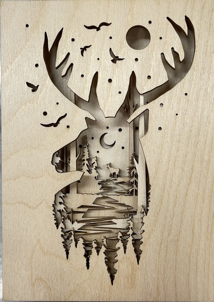 3D Layered Picture Deer Scene -  7 Piece Wood Design  LRD6