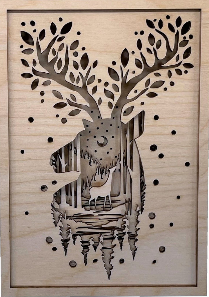 3D Layered Picture Deer Scene - 9 Piece Wood Design LRD7