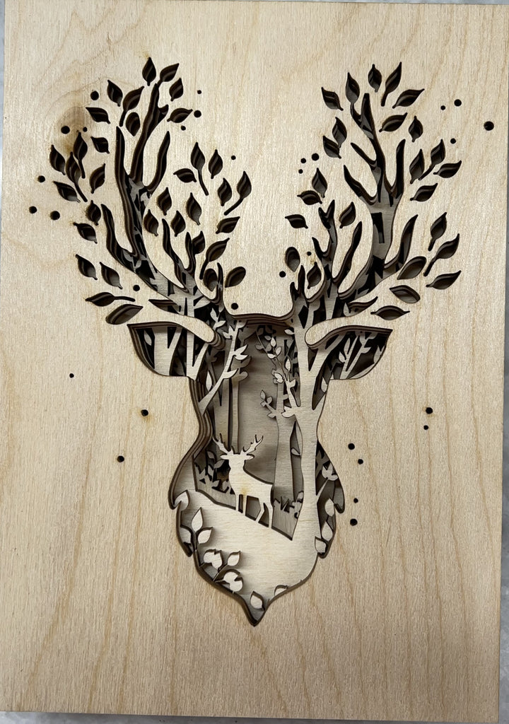 3D Layered Picture Deer Scene -  7 Piece Wood Design LRD8