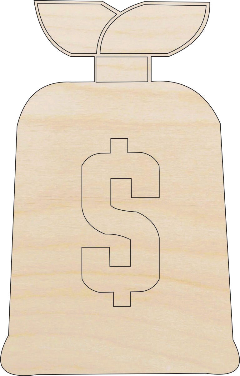 Money Bag Wood Craft Shape - Laser Cut Baltic Birch Unfinished DIY Art Supplies MNY6 - The Wood Shape Store