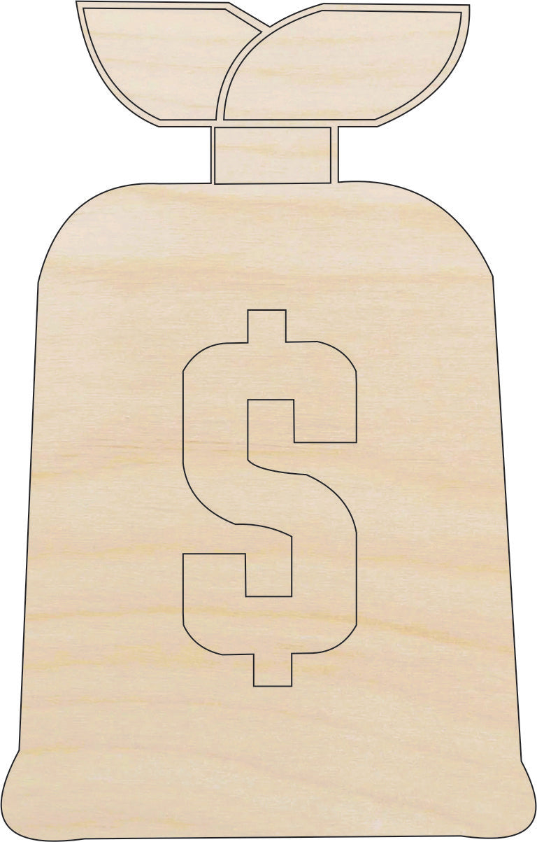 Container Bag of Money - Laser Cut Out Unfinished Wood Craft Shape MNY6 Container Bag of Money - Laser Cut Out Unfinished Wood Craft Shape MNY6