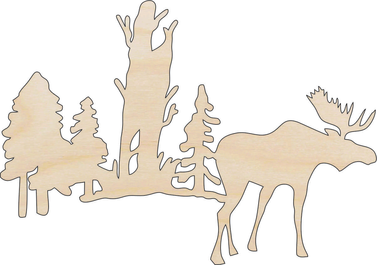Scene Moose - Laser Cut Out Unfinished Wood Craft Shape MUS20 Scene Moose - Laser Cut Out Unfinished Wood Craft Shape MUS20