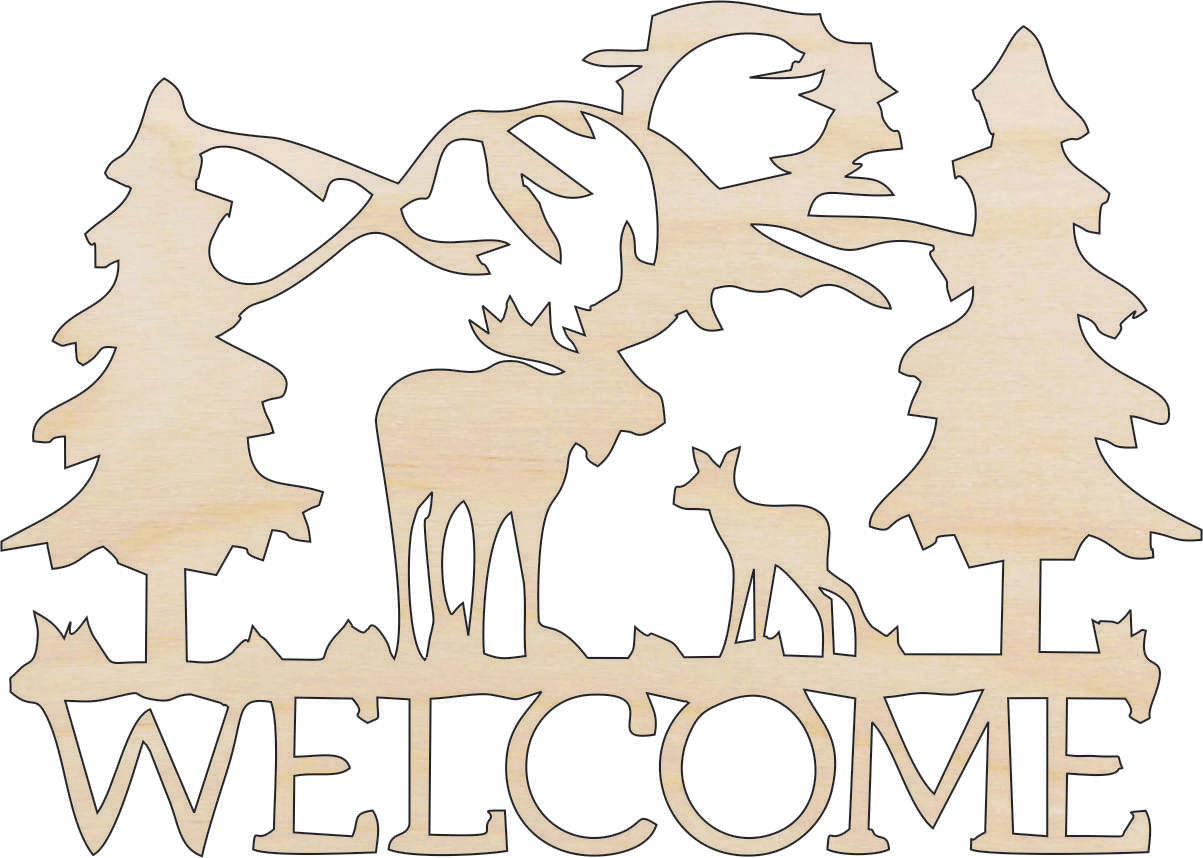 Sign Welcome Moose - Laser Cut Out Unfinished Wood Craft Shape MUS25 Sign Welcome Moose - Laser Cut Out Unfinished Wood Craft Shape MUS25