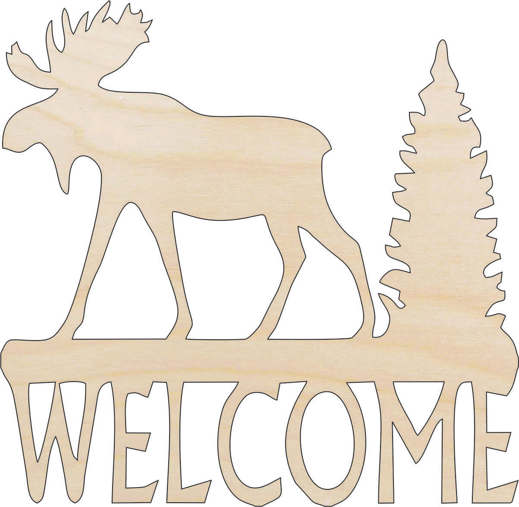 Sign Welcome Moose - Laser Cut Out Unfinished Wood Craft Shape MUS28