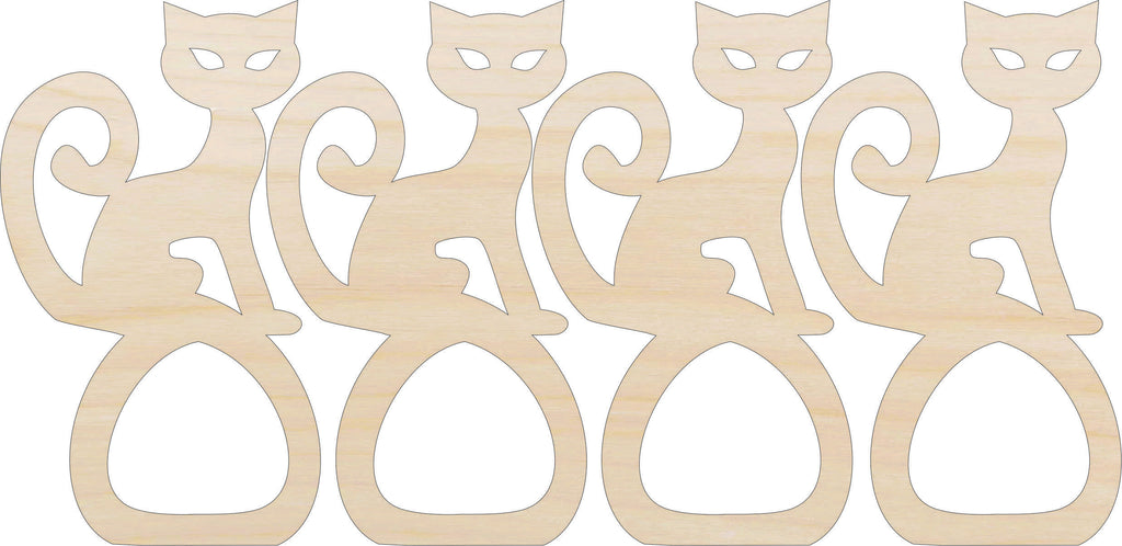 Napkin Rings Cat Unfinished Laser Cut Wood  Set of 4 - NPKN23