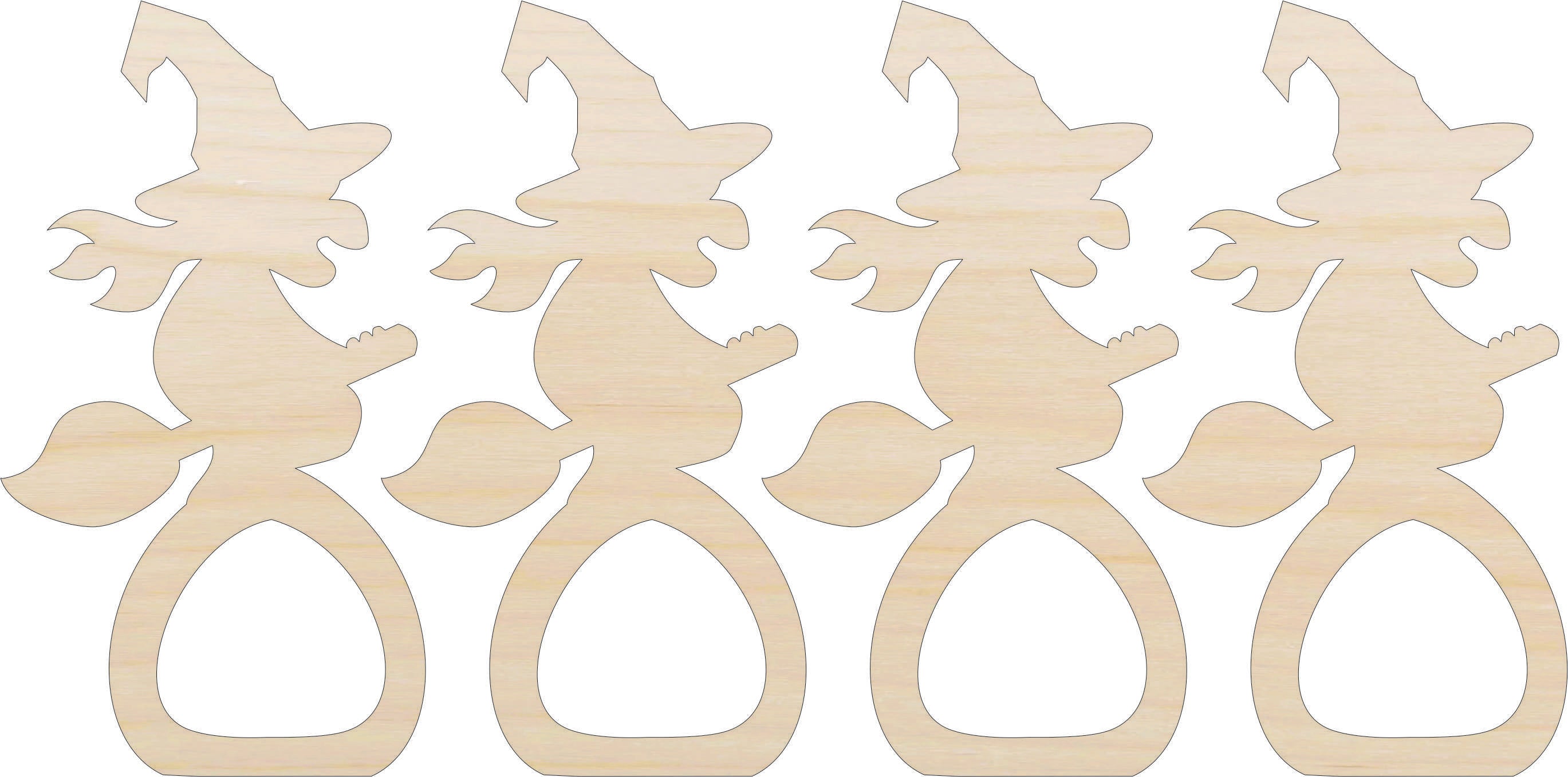 Napkin Rings Witch Unfinished Laser Cut Wood Set of 4 - NPKN5 Napkin Rings Witch Unfinished Laser Cut Wood Set of 4 - NPKN5
