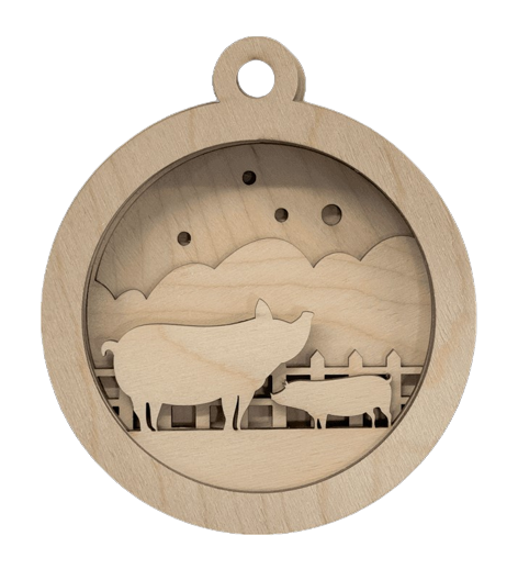 3D Ornament Pig 6 Pieces Laser Cut Out Unfinished ORN127