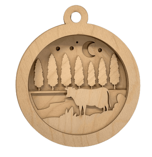 Cow 3D Laser Cut Ornament – Baltic Birch Wood Craft Supplies | DIY Wood Ornament Kit AN20 - The Wood Shape Store