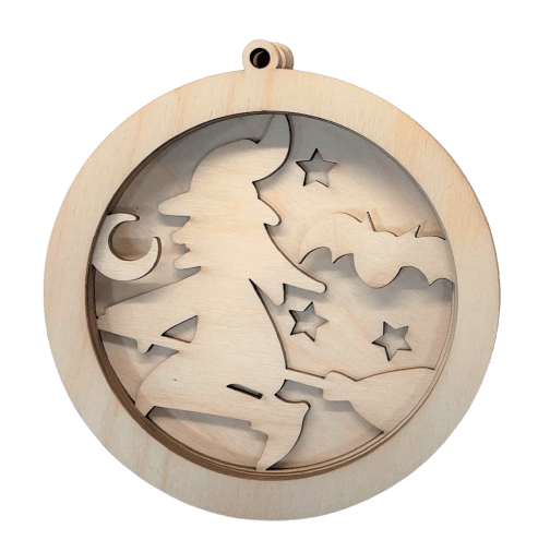Witch 3D Laser Cut Ornament – Baltic Birch Wood Craft Supplies | DIY Wood Ornament Kit HA5 - The Wood Shape Store