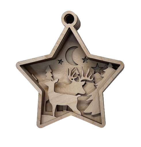 3D Ornament Deer 7 Pieces Laser Cut Out Unfinished ORN135