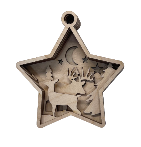 3D Ornament Deer 7 Pieces Laser Cut Out Unfinished ORN135 3D Ornament Deer 7 Pieces Laser Cut Out Unfinished ORN135